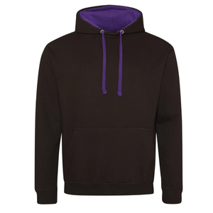 Men's Black Hooded Sweatshirt Regular Fit Cotton French Terry Casual Autumn Wear Pocket Design Purple Lining - Product Image 6