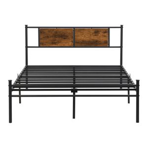 Struttura letto matrimoniale in metallo nero con decorazione testiera in legno - Product Image 4