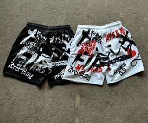 Pantalones Cortos de Baloncesto de Lana Personalizados para Hombre, con Estampado de Letras en Blanco y Negro, para Entrenamiento Deportivo, con Logotipo Frontal, Antiarrugas, con Cordón Ajustable, OEM ODM - Product Image 5