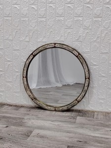 <b>Designer</b> Round Simple Bone Inlay <b>Mirror</b> Stylish Home Decor Accent Adds Charm And Sophistication To Modern Traditional Spaces - Product Image 5