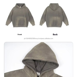 Sudadera con Capucha Estilo Urbano, Decolorada por el Sol, Corte y Costura Personalizados, Lavado Ácido, Ropa de Algodón Decolorada por el Sol, Sudaderas con Capucha para Hombre - Product Image 2