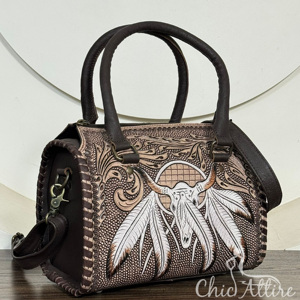 Premium <b>Tooled</b> Leather Western Speedy Duffel Bags Longhorn Designer Travel Handbag <b>Small</b> overnight Cowgirl Style Tote For Unisex - Product Image 1