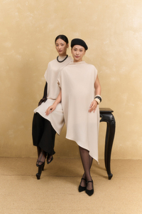 Women's Silk-Blend <b>Mini</b> Dress, Turtleneck Button Front, Regular Sleeve, Loose Waist, Breathable Woven Minimalist Summer Style - Product Image 3