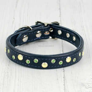 Top Quality Genuine Leather Dog Collar With Crystals <b>Studs</b> Decoration Top Indian Manufacturer Supplier Saman Exports - Product Image 6