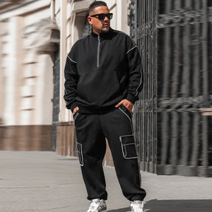 ชุดวอร์มผู้ชายไซส์ใหญ่ เสื้อสเวตเชิ้ตคอกลมแบบไหล่ตก กางเกงวอร์มทรงหลวมสำหรับผู้ชาย - Product Image 2