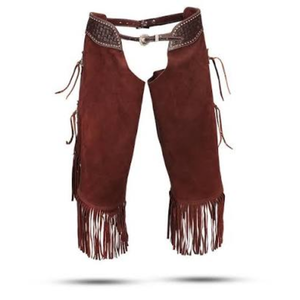 Premium Brown Suede Leather Western <b>Cowboy</b> Riding <b>Chaps</b> with Fringe Handmade Horse Riding Rodeo Protective Leg <b>Chaps</b> for Adults - Product Image 3