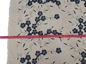Bulk Supply Botanical Embroidered Cotton Textile Featuring <b>Navy</b> Ribbon Taped Blossoms and Dark Winding Stems for Fashion - Product Image 4
