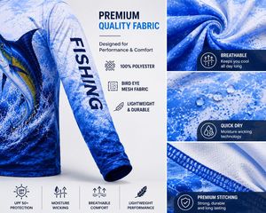 เสื้อตกปลาผู้ชายคุณภาพสูง โพลีเอสเตอร์ 100% กันน้ำ ระบายอากาศได้ดี UPF 50 รับผลิตตามสั่งพร้อมโลโก้ - Product Image 5