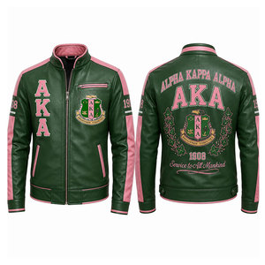เสื้อแจ็คเก็ตหนัง Alpha Kapa Alpha Sorority สีชมพูเขียว สไตล์กรีก แฟชั่นเสื้อคลุม - Product Image 4