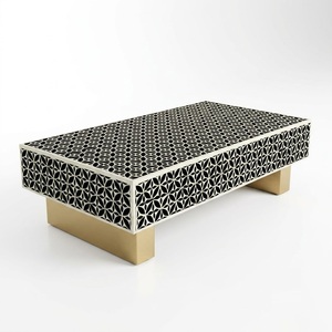 Mesa de Centro Premium Hecha a Mano con Incrustaciones de Hueso y Almacenamiento, Baúl de Almacenamiento de Madera Maciza de Lujo con Incrustaciones, Mesa Central India con Patrón Floral - Product Image 6