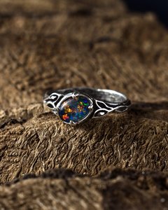 Bague en opale bleue, argent sterling massif, certifiée IGI, bijoux de haute qualité, bague de promesse, inspirée de la nature, branche de feuille, opale australienne - Product Image 3