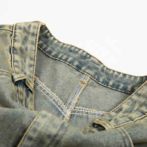 Shorts en jean patchwork taille haute pour homme – Style décontracté d'été, coupe ample, effet usé, en coton, avec détails appliqués - Product Image 5