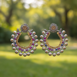 Fashion Chandelier Earrings Dual Tone German Silver Chandbali Style - Product Image 3