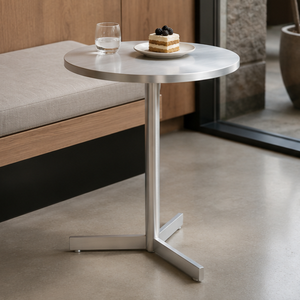 Mesa de Centro Redonda Moderna con Pedestal de Metal, Mesa Auxiliar Minimalista para Sala de Estar, Balcón, Restaurante, Cafetería y Hotel - Product Image 1