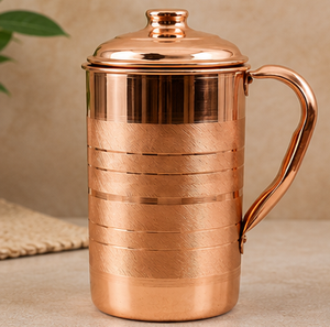 Copper Mug with <b>Lid</b> Minimalist <b>Design</b> Smooth Finish Handle Drinkware Premium Ayurvedic Wellness Carafe High Gloss Ayurvedic Jug - Product Image 6