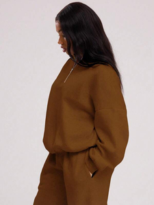 Sudadera de forro polar holgada de color liso con media cremallera para mujer, sudaderas con cremallera de cuarto y sudaderas con capucha transpirables antiarrugas para mujer - Product Image 4
