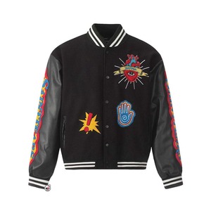 Varsity <b>Jacket</b> <b>Mens</b> Orange <b>White</b> Sleeve Embroidered Letter V Front Button Closure Preppy Style Baseball Softball Varsity <b>Jackets</b> - Product Image 6