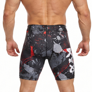 Shorts de compression pour hommes imprimés sur mesure, taille mi-haute élastique, short de yoga 100 % polyester, short de course ajusté pour hommes - Product Image 2