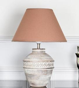 Rustic Ceramic Table Lamp With Beige Fabric Empire Shade Warm White LED <b>Light</b> For Bedroom Decorative Use - Product Image 2