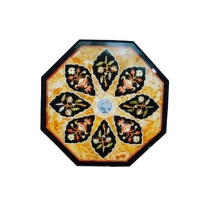 Table basse en marbre avec incrustation de pierres précieuses turquoise Assemblage facile Meubles de salon à domicile Matériau en verre Blanc moderne - Product Image 1