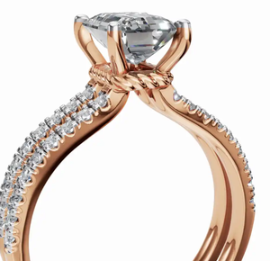 Bague de fiançailles en or jaune, rose ou blanc 9K, 14K, 18K avec émeraude de laboratoire taille émeraude de 0,631 carat et bande de diamants à 37 pierres, en or 9K, 14K, 18K. - Product Image 3