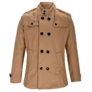 Abrigo de Lana Personalizado, Color Sólido, Estilo Urbano, Cuello con Muescas, Manga Larga, Doble Botonadura, Forro de Lana, Corte Clásico - Product Image 1