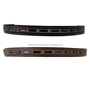 <b>Top</b> Quality Full Grain Black and Brown Leather Straight Shape Horse Brow Band Decorate With Fancy Rectangular Crystals <b>Chain</b> - Product Image 6