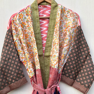 Kimono de seda multicolor con estampados para mujer, de manga larga, para playa o resort, venta al por mayor - Product Image 1