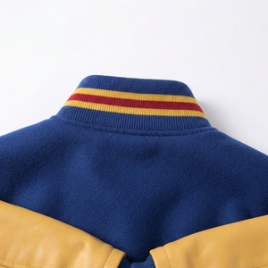 Men's <b>Varsity</b> <b>Jacket</b> Blue Yellow Color Block Turn-down Collar Casual Polyester Cotton Autumn Regular Fit - Product Image 4