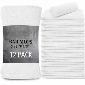 Serviettes de nettoyage commerciales en coton côtelé 100 %, 16x19, 32 oz, durables, blanches, pour usage professionnel, à prix abordable, de la marque Leader Ex. - Product Image 1