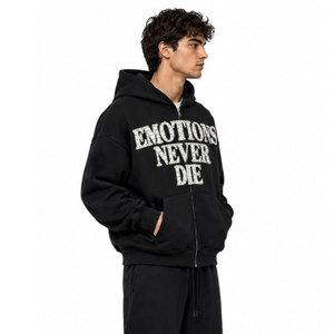 Sudadera con capucha negra para hombre, con cremallera, de algodón, estilo casual, para otoño, con estampado de letras en la parte delantera, transpirable - Product Image 5