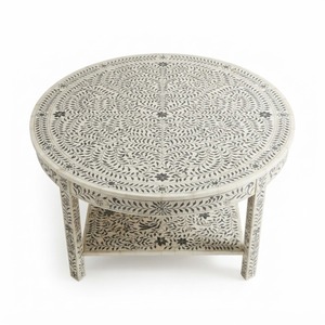 Mesa de Centro Rectangular de Lujo Hecha a Mano con Incrustaciones de Hueso con Estampado de Cebra, Mesa de Centro Monocromática con Patas de Latón para Decoración de Sala de Estar - Product Image 6