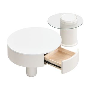 Set of 2 <b>Round</b> <b>Nesting</b> <b>Coffee</b> <b>Tables</b> with Storage Drawer for Living Room Decor - Product Image 5