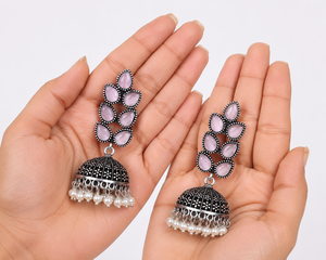 Indian Jhumka Oxidized <b>Silver</b> Multi Color Gemstone <b>Dangle</b> <b>Earrings</b> for Women Wholesale Supplier - Product Image 3