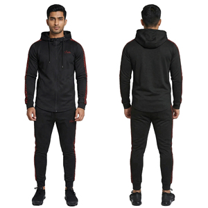 Conjunto Deportivo Unisex Informal Transpirable 100% Algodón con Capucha, Negro y Rojo, Sólido, Ligero, Holgado, para Gimnasio, Ropa Deportiva Personalizada - Product Image 1