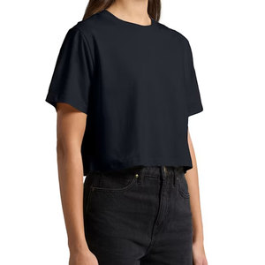 T-shirt court pour femme, col rond, en coton côtelé, manches courtes, coupe ajustée, décontracté, pour jeunes filles - Product Image 3