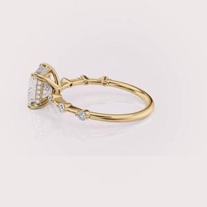 แหวนเพชรทรงปรินเซสคัททองคำขาว/ทองคำขาวผสมทองคำชมพู 9K หรูหรา ประดับเพชรรอบด้าน ชุบโรเดียม พร้อมใบรับรอง IGI - Product Image 3