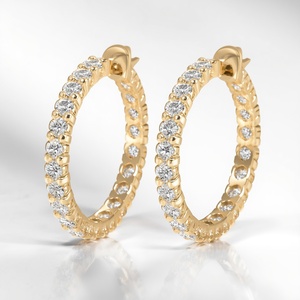 Jewelry for Women Jewelry Gold 14K Solid Gold Lab Grown Diamond Eternity Hoop <b>Earrings</b> Inside Out Round Cut <b>Fine</b> - Product Image 5