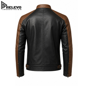 Chaqueta de Cuero Auténtico de Dos Tonos para Hombre, Chaqueta de Motero en Negro y Marrón con Cuello de Broches, Cualquier Color/Diseño - Product Image 2