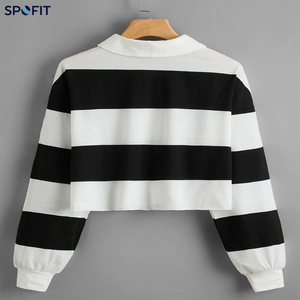 Women's Cropped Rugby Shirt Custom Embroidery Oversize Dropped Shoulder Breathable <b>Red</b> White Contrast Stripes for Polo Formal - Product Image 5