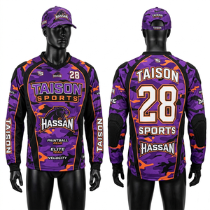 Camiseta de paintball premium de poliéster de malla de 180 GSM para hombre, transpirable, color melocotón, negro, con panel de camuflaje y logotipo sublimado. - Product Image 5