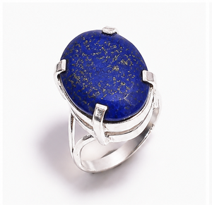 Natural <b>Lapis</b> <b>Lazuli</b> Oval <b>Ring</b> 925 Sterling Silver Handmade Gemstone <b>Ring</b> Deep Blue Statement Jewelry - Product Image 2