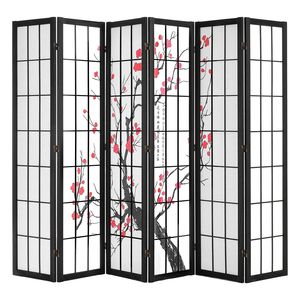 6-<b>Panel</b> Japanese Wood Folding <b>Screen</b> Portable Indoor Partition Divider with Privacy Features for Home Decor - Product Image 1