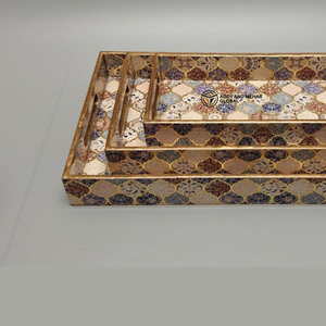 Premium 3-Pack Stackable Enamel MDF Trays Elegant Moroccan Tile Motif Luxury Ramadan & <b>Eid</b> <b>Gift</b> Storage Trays - Product Image 6