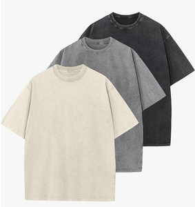 เสื้อยืดโอเวอร์ไซส์ผ้าคอตตอนฟอกสี ยูนิเซ็กส์ ทรงหลวม สไตล์ลำลอง แขนสั้น วินเทจ ฟอกสีพื้น สกรีนโลโก้ได้ ขายส่ง - Product Image 1