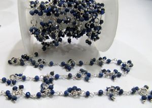 Chaîne de fleurs en pierres précieuses naturelles de Lapis Lazuli, perles facettées rondes de 3-4 mm, grappe de pierres tombantes par pied - Product Image 5