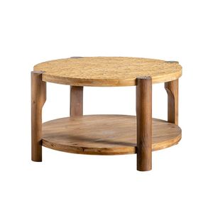 Tavolino da Caffè Rotondo in Legno Massello a 2 Ripiani Stile Mid-Century Moderno per Soggiorno con Ripiano Portaoggetti - Product Image 6