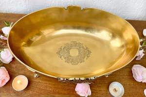 Bol à fruits rond en laiton finition argentée, bol décoratif en métal avec poignées – Bol de service vintage pour centre de table, mariage et décoration intérieure - Product Image 4