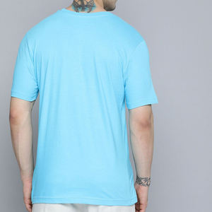 T-shirt en coton bleu clair à col rond et manches courtes pour homme, coupe classique, couleur unie, tricot décontracté - Product Image 3