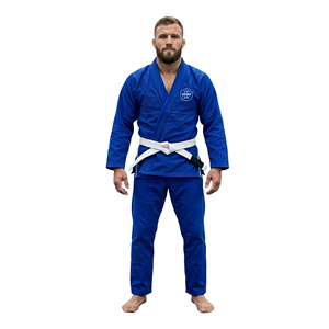 Kimono de BJJ Azul para Hombre con Cinturón Blanco, Logotipo Termotransferible en la Parte Delantera, Corte Regular, 100% Algodón Transpirable, Ropa de Artes Marciales, Talla Adulto - Product Image 1